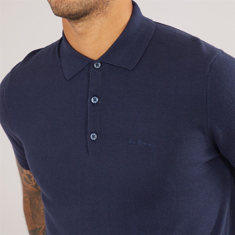 Ben Sherman Mens Signature Knitted Polo Shirt Dark Navy