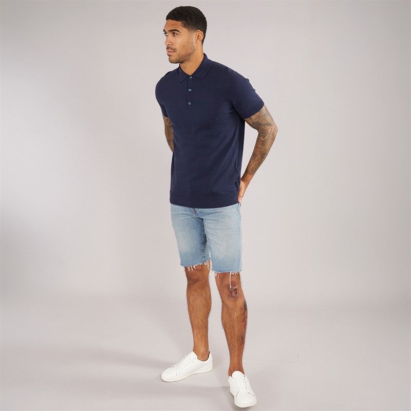 Ben Sherman Mens Signature Knitted Polo Shirt Dark Navy