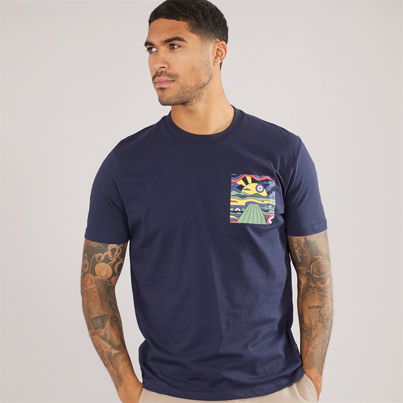 Ben Sherman Mens Brighton Pier Sunrise Relaxed Fit T-Shirt Dark Navy