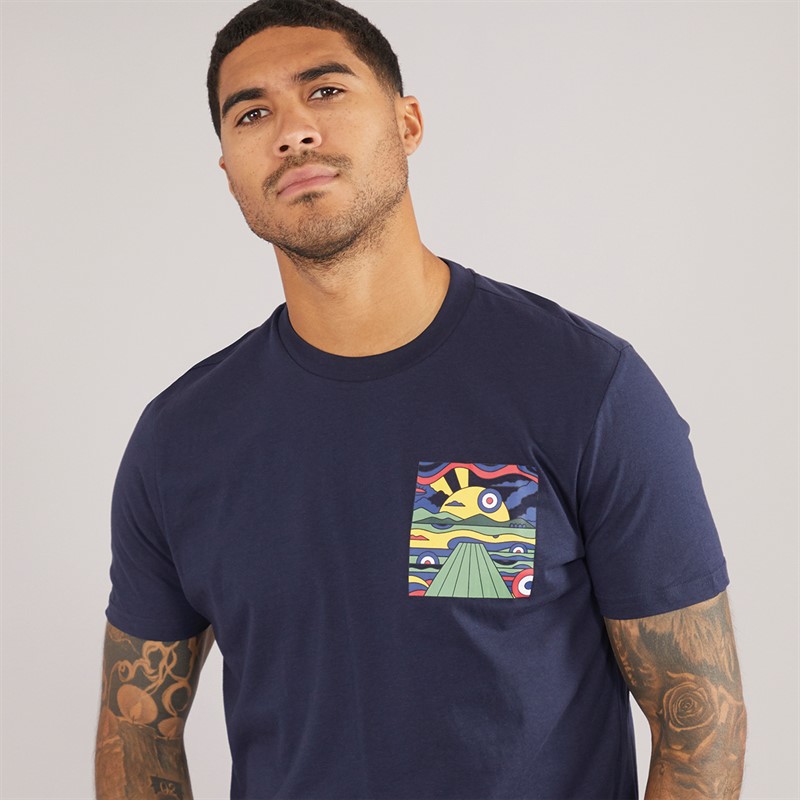 Ben Sherman Mens Brighton Pier Sunrise Relaxed Fit T-Shirt Dark Navy