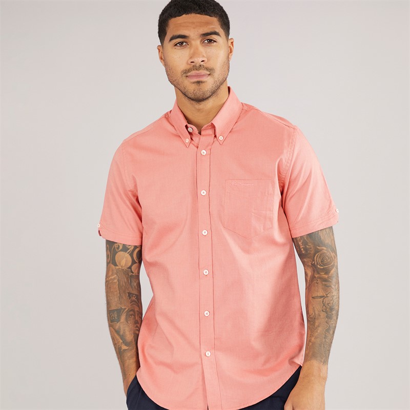 Ben Sherman Mens Short Sleeve Oxford Shirt Raspberry