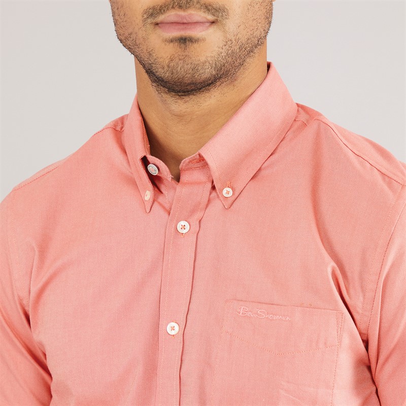 Ben Sherman Mens Short Sleeve Oxford Shirt Raspberry