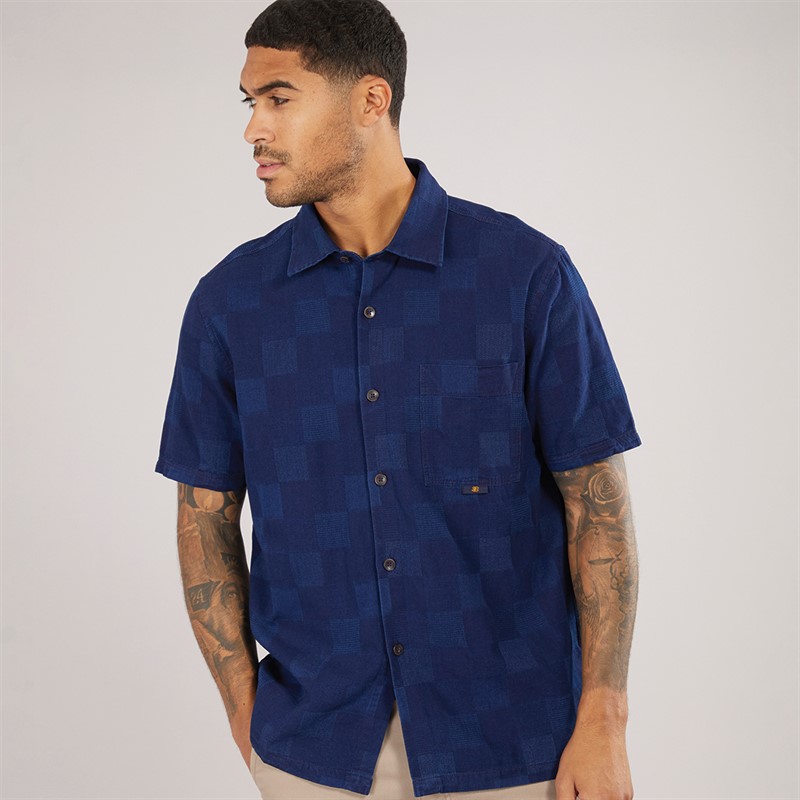 Ben Sherman Mens Short Sleeve Indigo Check Shirt Dark Navy - Size M