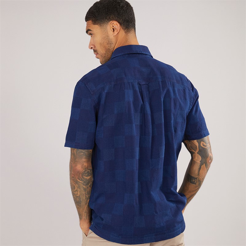 Ben Sherman Mens Short Sleeve Indigo Check Shirt Dark Navy
