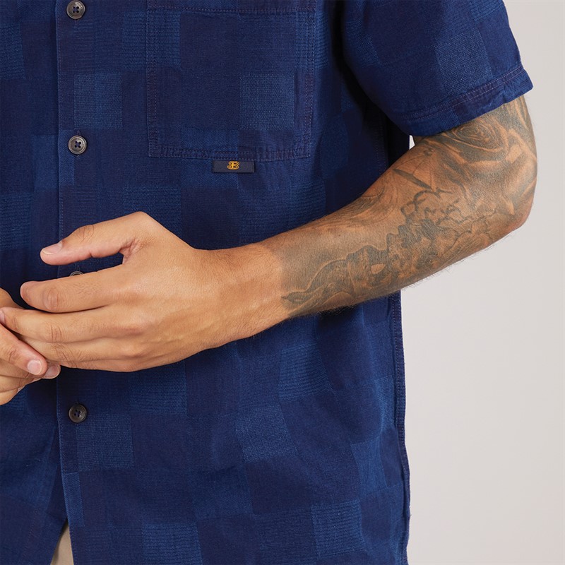 Ben Sherman Mens Short Sleeve Indigo Check Shirt Dark Navy