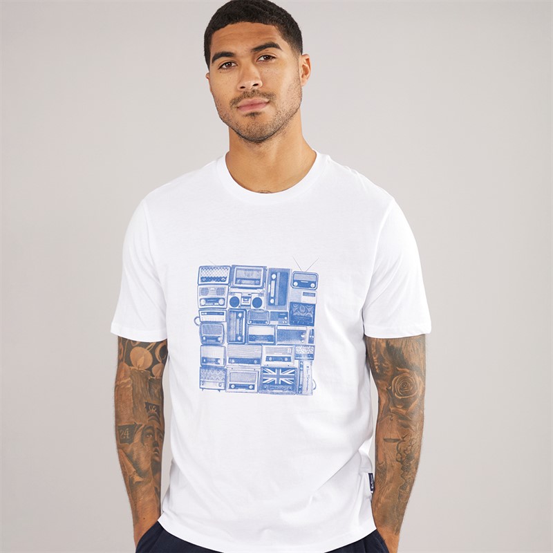 Ben Sherman Mens Radio Stack T-Shirt White - Size S
