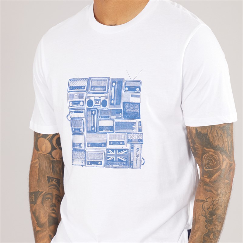 Ben Sherman Mens Radio Stack T-Shirt White