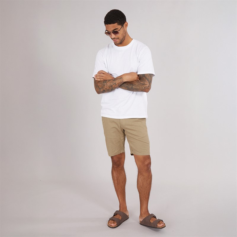 Ben Sherman Mens Relaxed Waist Linen Blend Shorts Stone