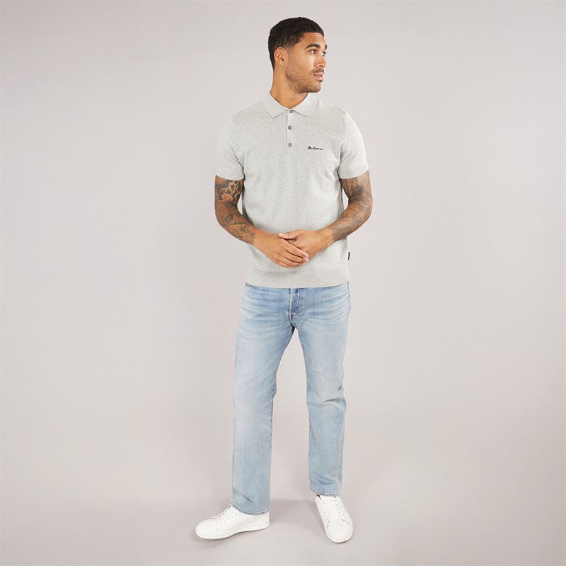 Ben Sherman Mens Signature Knitted Polo Steel Marl