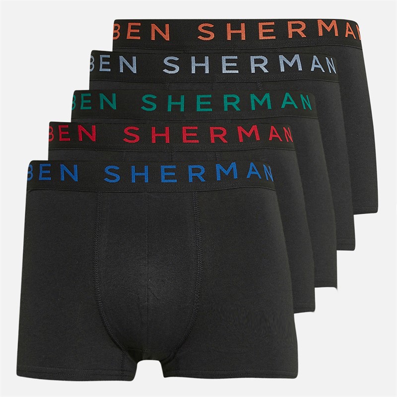 Ben Sherman Mens Martin Five Pack Boxer Trunks Black/Black/Black/Black/Black