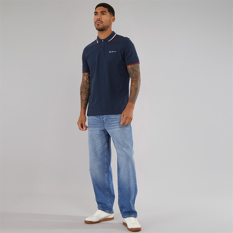 Ben Sherman Herren Polo Shirt mit Doppelstreifen Dark Navy