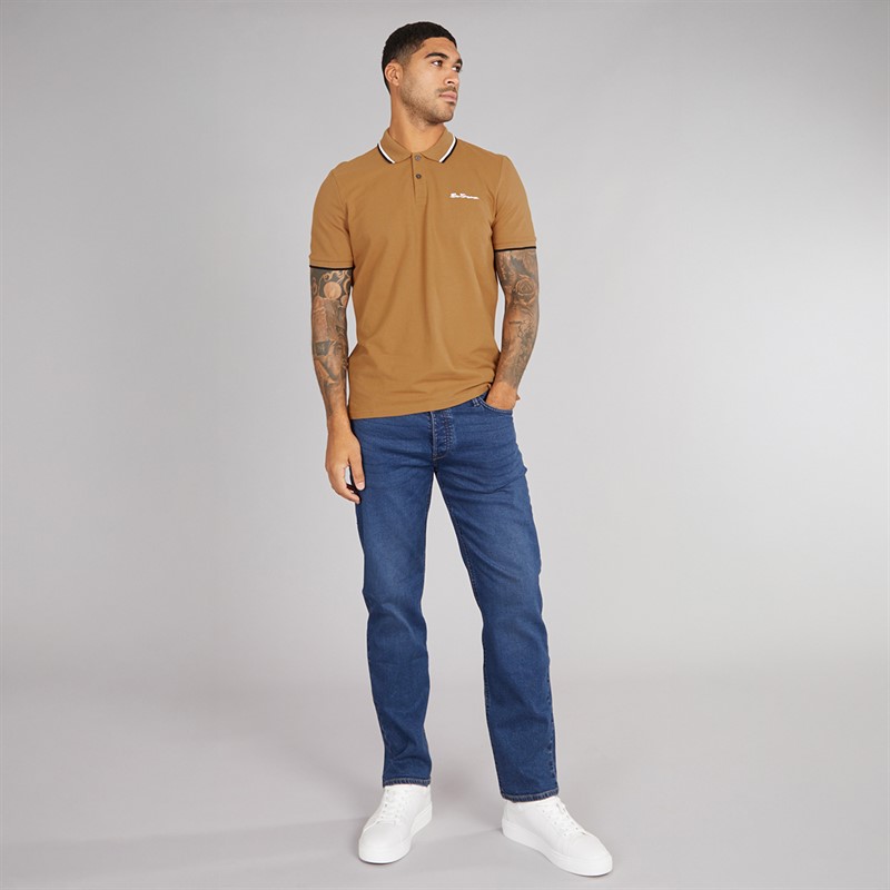 Ben Sherman Polo Homme à double bande Light Brown
