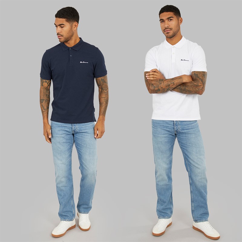 Ben Sherman Herren Zweierpack Poloshirts Dunkelblau/Weiß