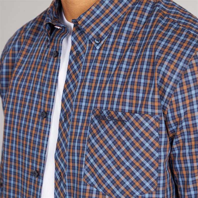 Ben Sherman Herren Langarm Karo Hemd Dark Navy