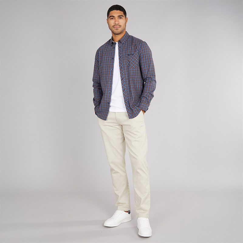 Ben Sherman Herren Langarm Karo Hemd Dark Navy