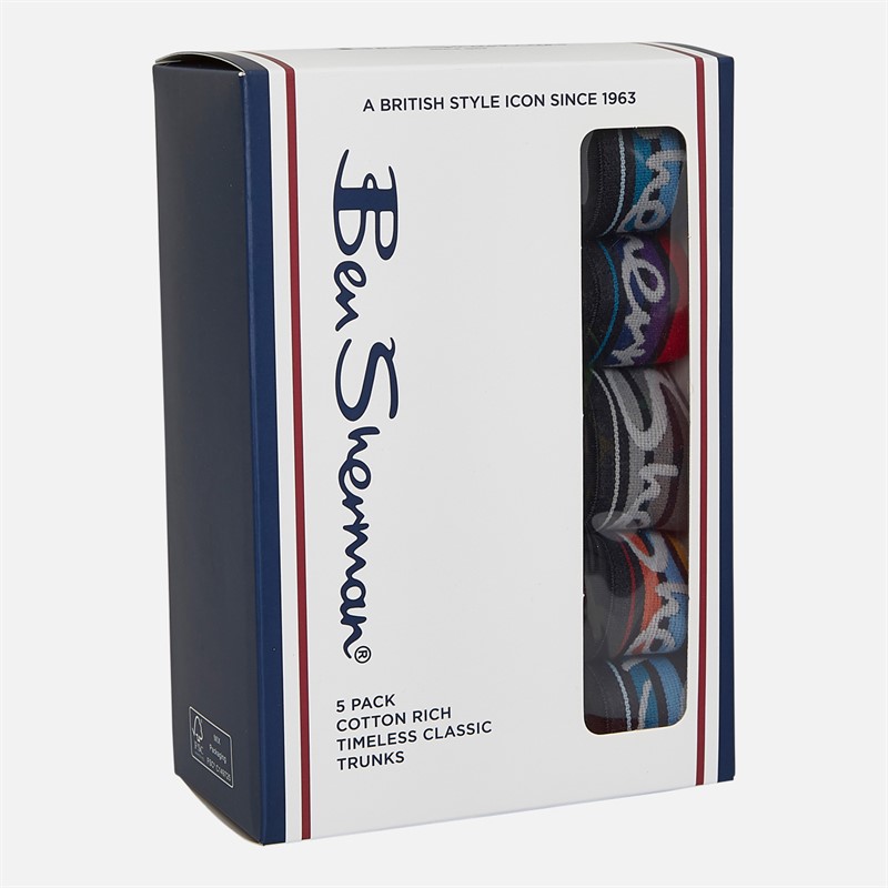 Ben Sherman Mens Oscar Five Pack Boxer Trunks Black/Multi