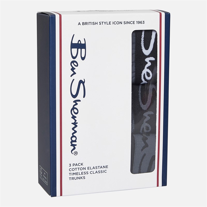 Ben Sherman Mens Franco Three Pack Boxer Trunks Grey/Stripe/Black