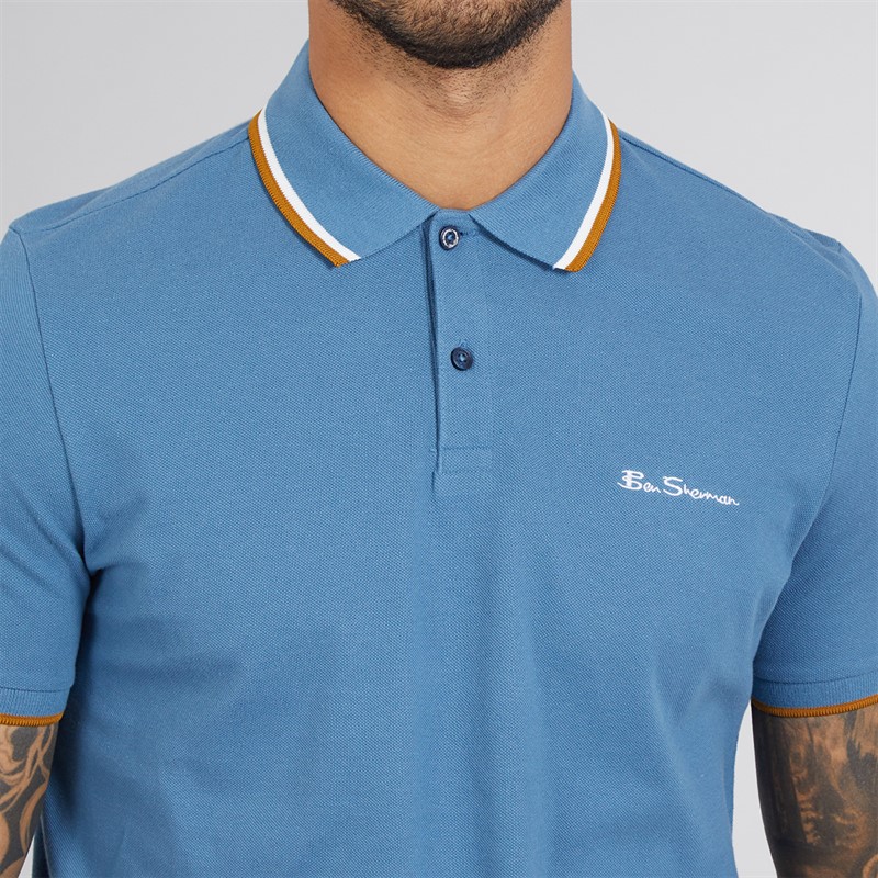 Ben Sherman Herren Polo Shirt mit doppelten Streifen Airforce