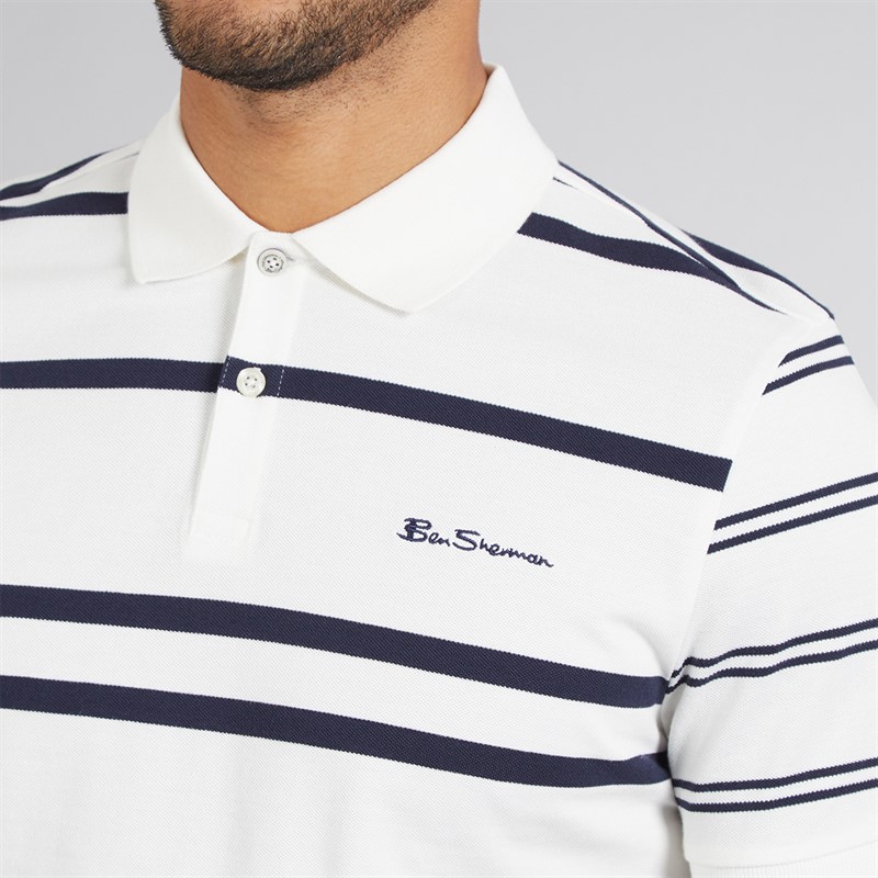 Ben Sherman Mens Mixed Stripe Polo Shirt Snow White