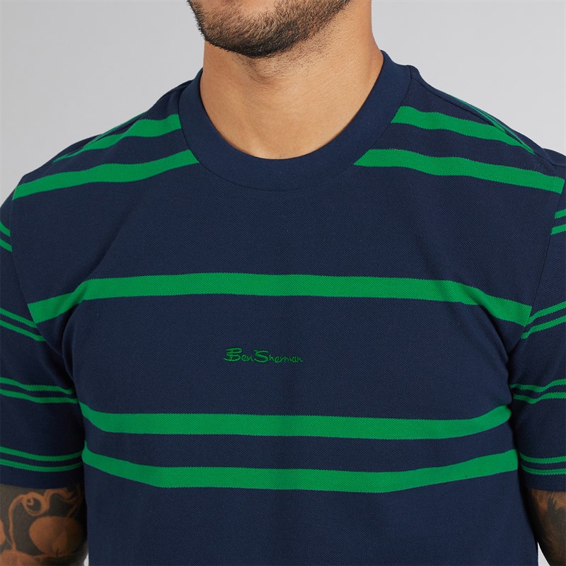 Ben Sherman Mens Mixed Stripe T-Shirt Dark Navy