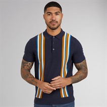 Ben Sherman Mens Vertical Stripe Knitted Polo Shirt Dark Navy