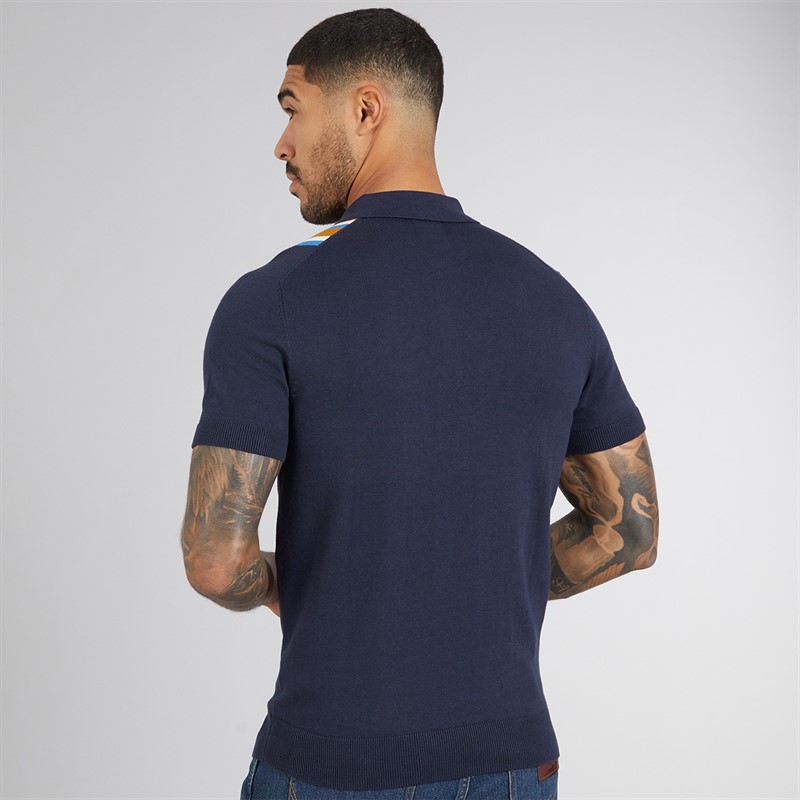 Ben Sherman Mens Vertical Stripe Knitted Polo Shirt Dark Navy