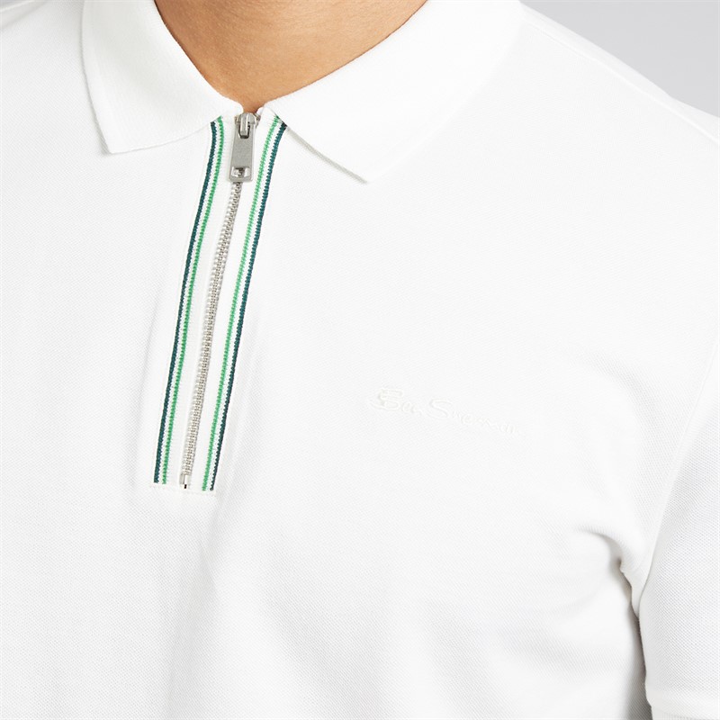 Ben Sherman Mens Placket Interest Polo Shirt Snow White