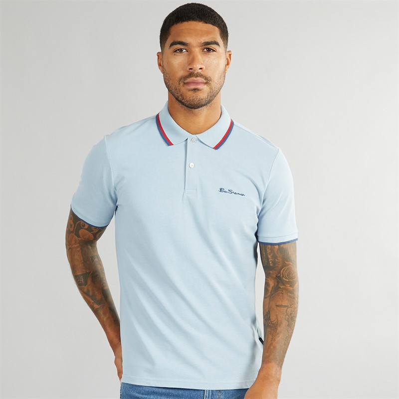 Ben Sherman Mens Twin Tipped Polo Shirt Ice Blue