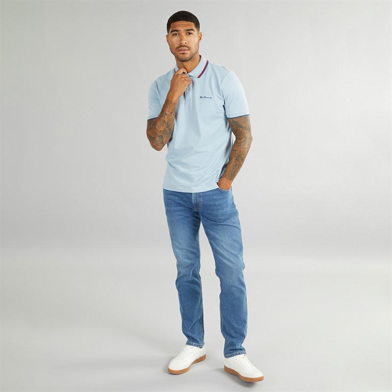Ben Sherman Mens Twin Tipped Polo Shirt Ice Blue