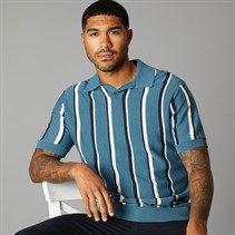 Ben Sherman Mens Vertical Stripe Open Neck Polo Teal