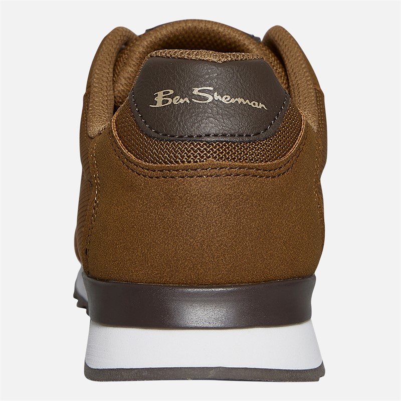 Ben Sherman Mens Owen Retro Run Trainers Brown Mesh
