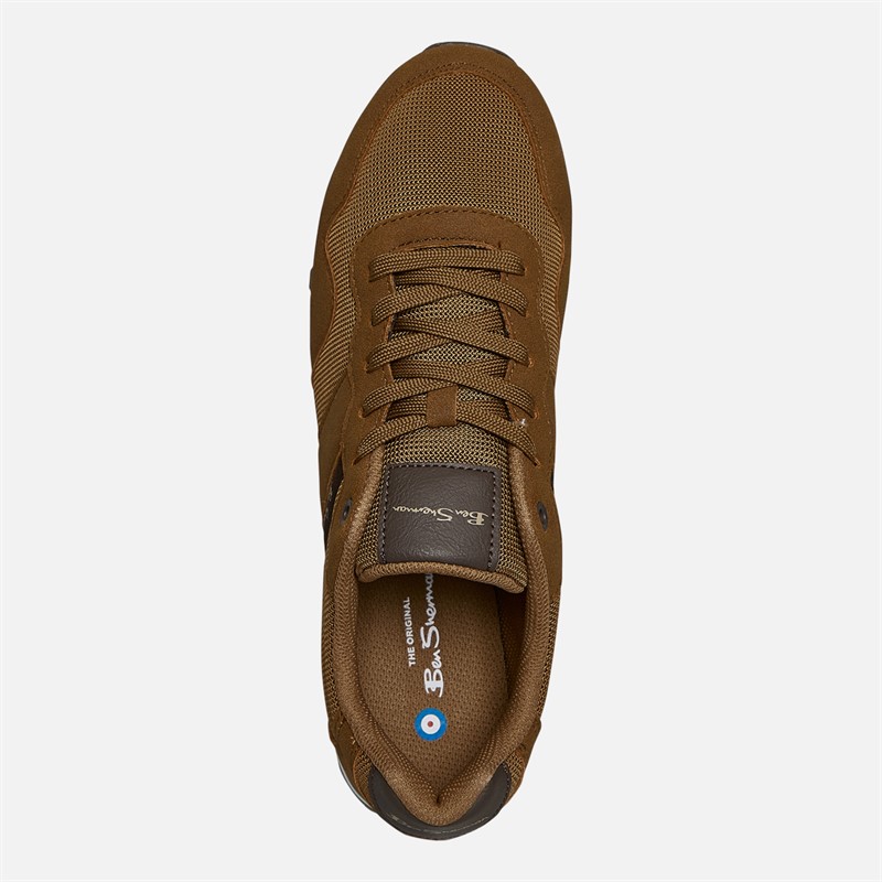 Ben Sherman Mens Owen Retro Run Trainers Brown Mesh