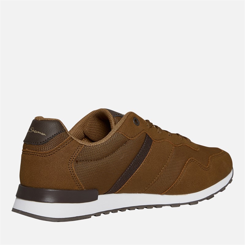 Ben Sherman Mens Owen Retro Run Trainers Brown Mesh