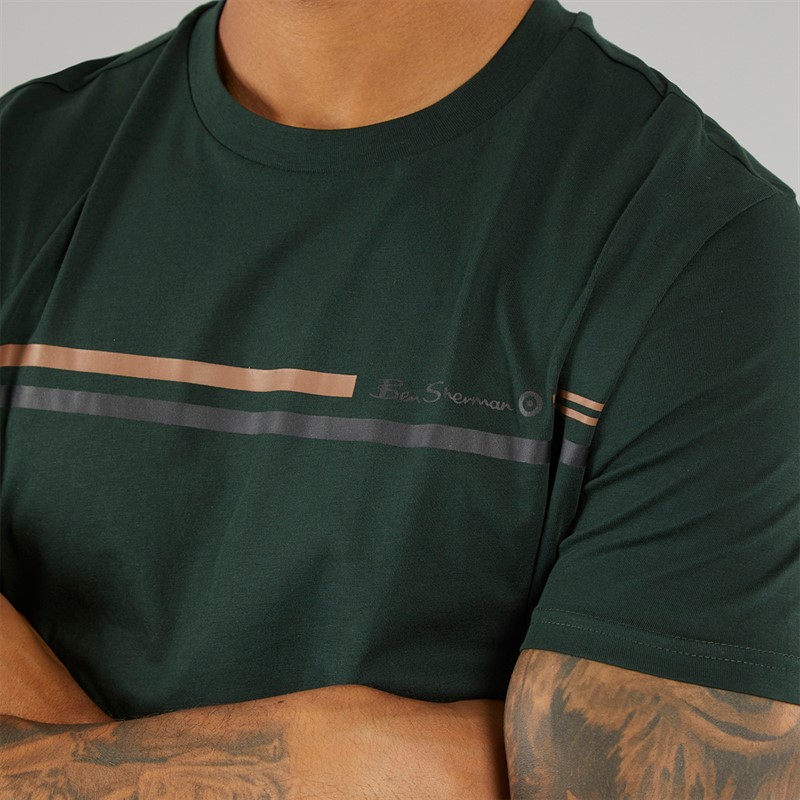 Ben Sherman Mens Seasonal Stripe T-Shirt Dark Green