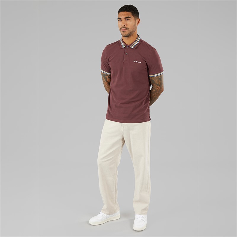 Ben Sherman Mens House Collar Polo Shirt Aubergine