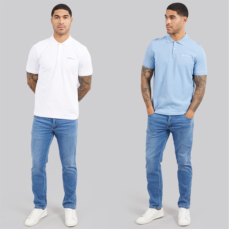 Ben Sherman Herre to pak ensfarvede polo T-shirts hvid/gletsjer Glacier/Hvid
