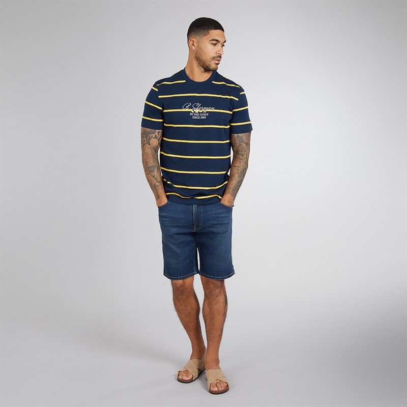 Ben Sherman Mens Stripe Script T-Shirt Dark Navy