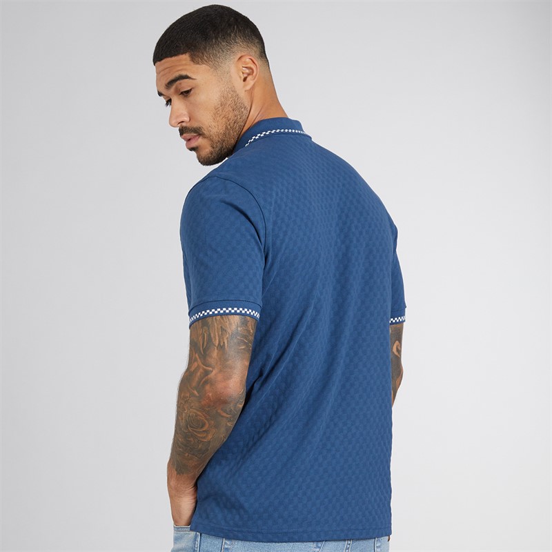 Ben Sherman Mens Chequerboard Textured Polo Shirt Indigo