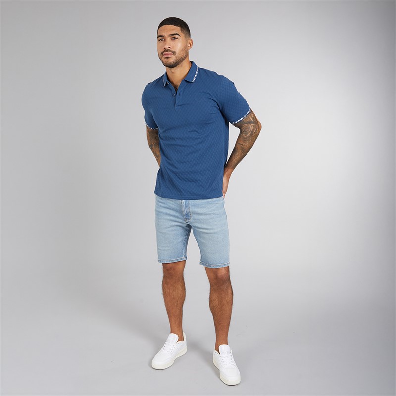 Ben Sherman Mens Chequerboard Textured Polo Shirt Indigo