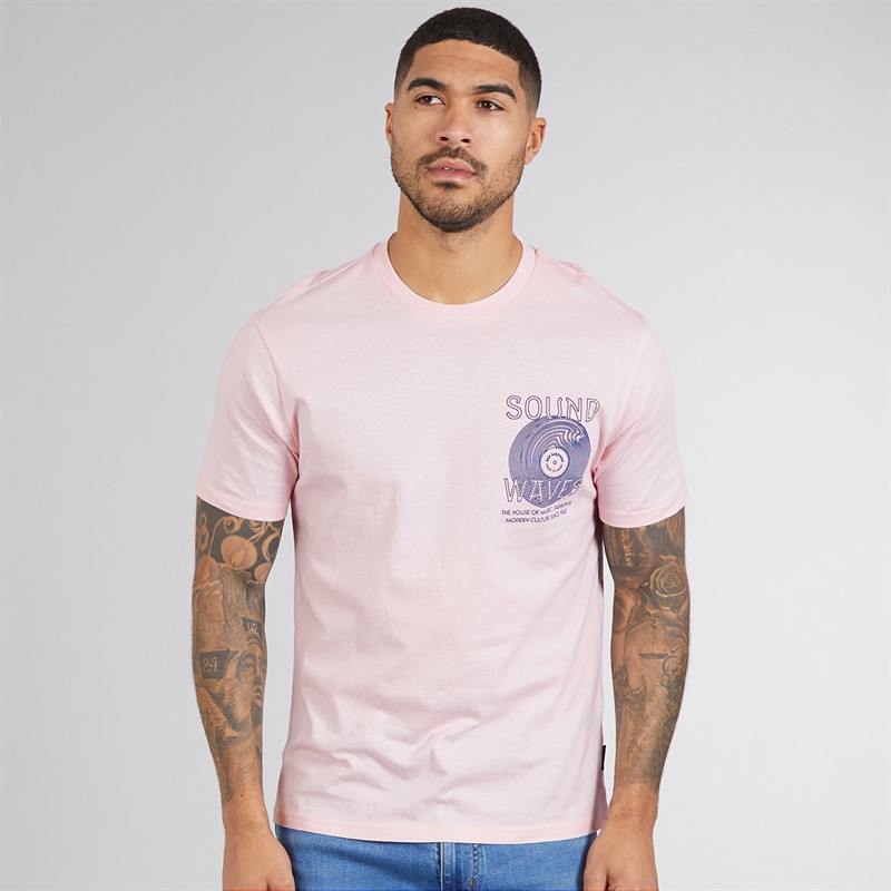 Ben Sherman Mens Ocean Record Graphic T-Shirt Blush Pink