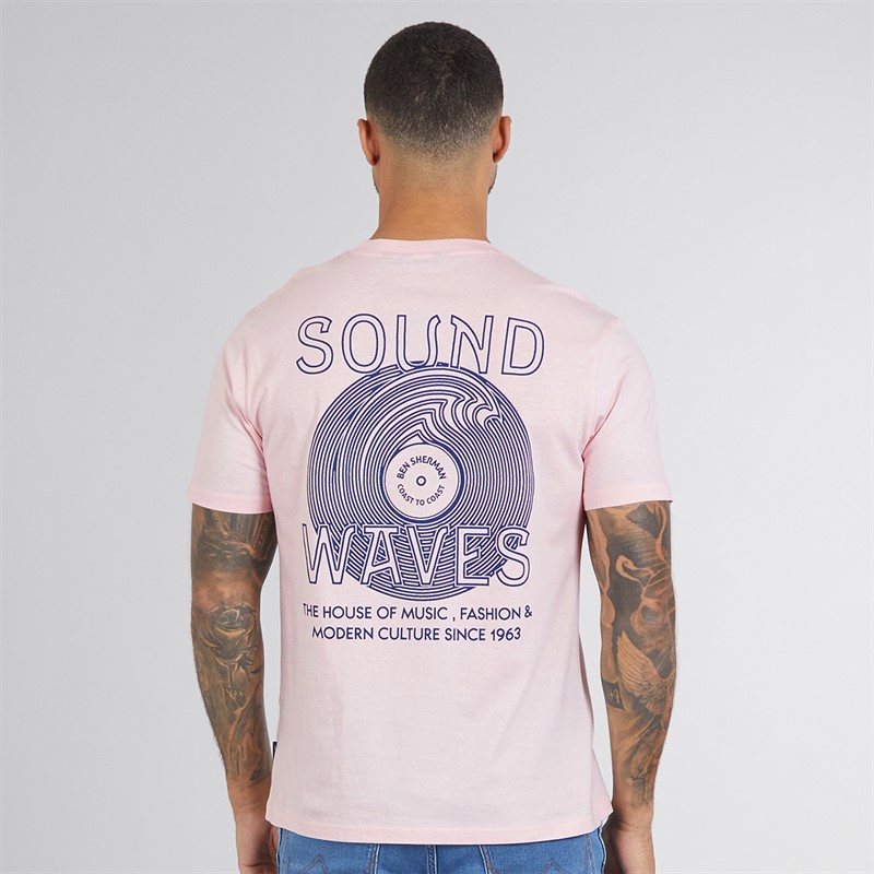 Ben Sherman Mens Ocean Record Graphic T-Shirt Blush Pink