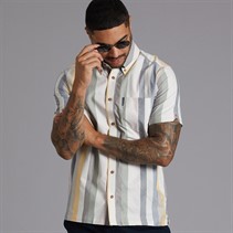 Ben Sherman Mens Short Sleeve Candy Stripe Shirt Snow White