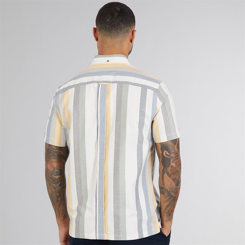 Ben Sherman Mens Short Sleeve Candy Stripe Shirt Snow White