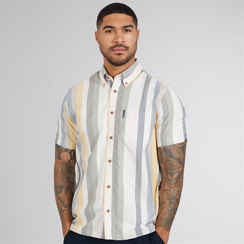 Ben Sherman Mens Short Sleeve Candy Stripe Shirt Snow White
