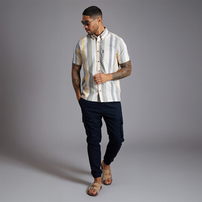 Ben Sherman Mens Short Sleeve Candy Stripe Shirt Snow White