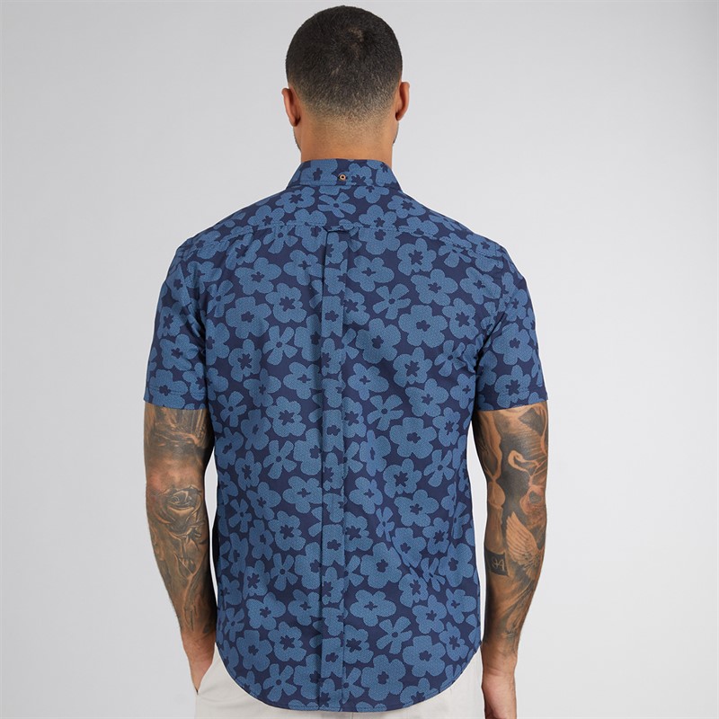 Ben Sherman Mens Short Sleeve Floral Shirt Dark Navy