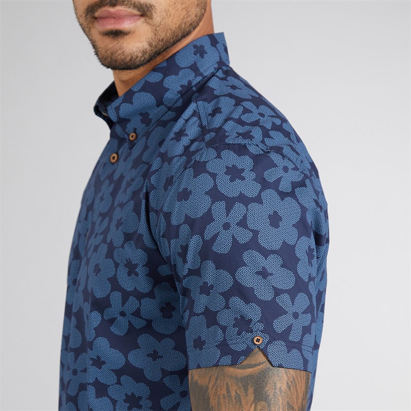 Ben Sherman Mens Short Sleeve Floral Shirt Dark Navy