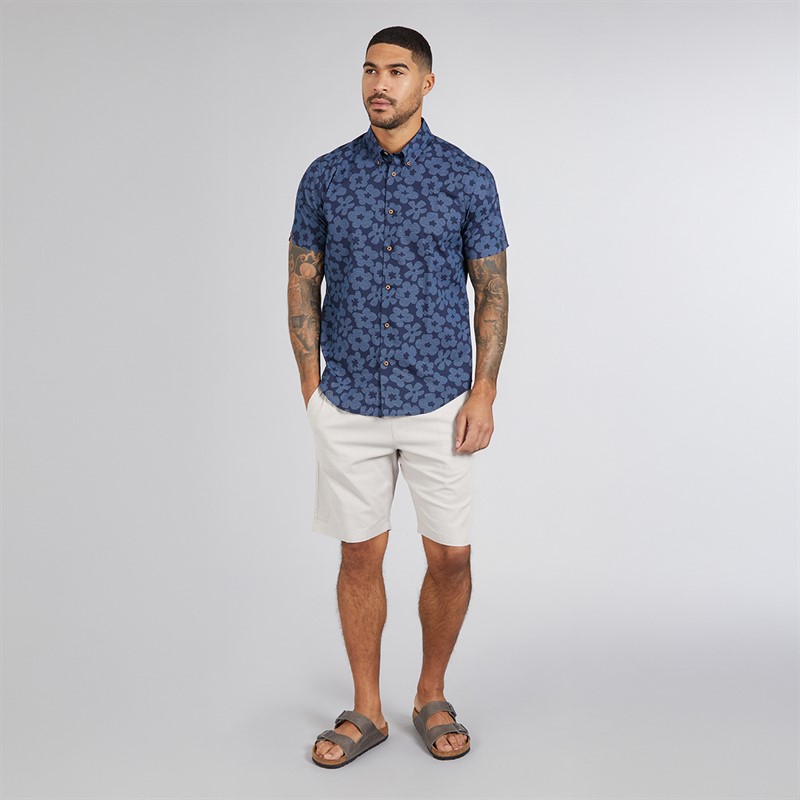 Ben Sherman Mens Short Sleeve Floral Shirt Dark Navy