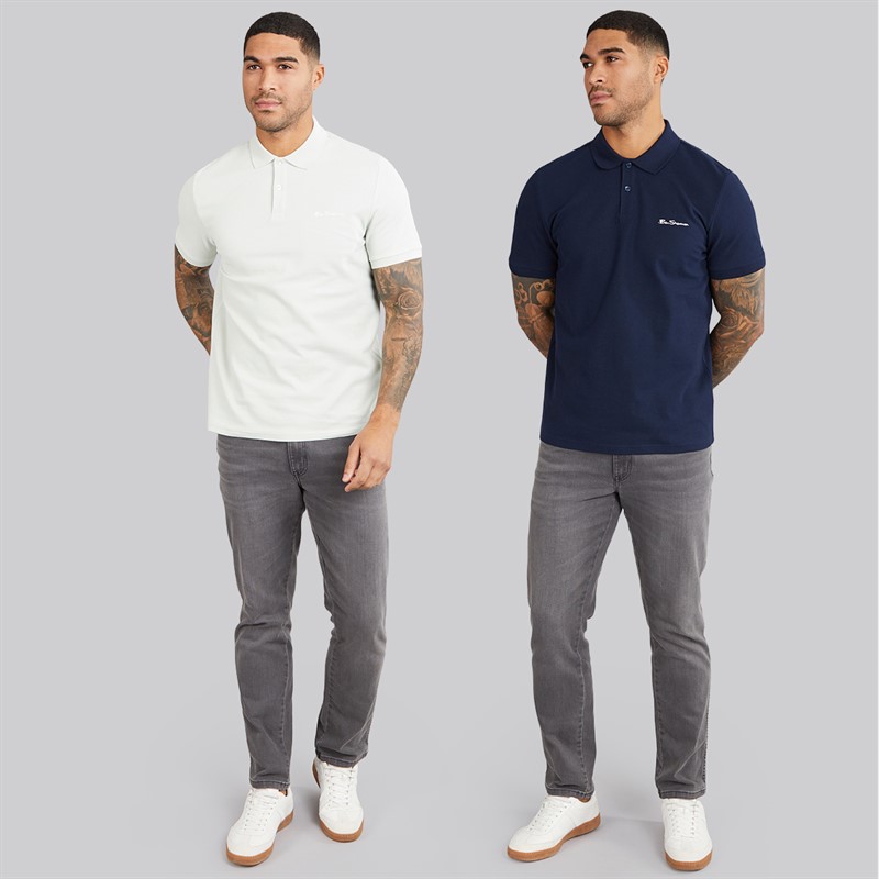 Ben Sherman Herre to pak ensfarvede poloskjorter Light Green/Dark Navy