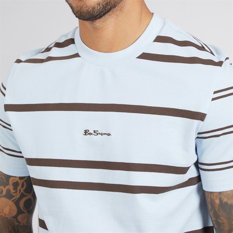 Ben Sherman Mens Mixed Stripe T-Shirt Ice Blue